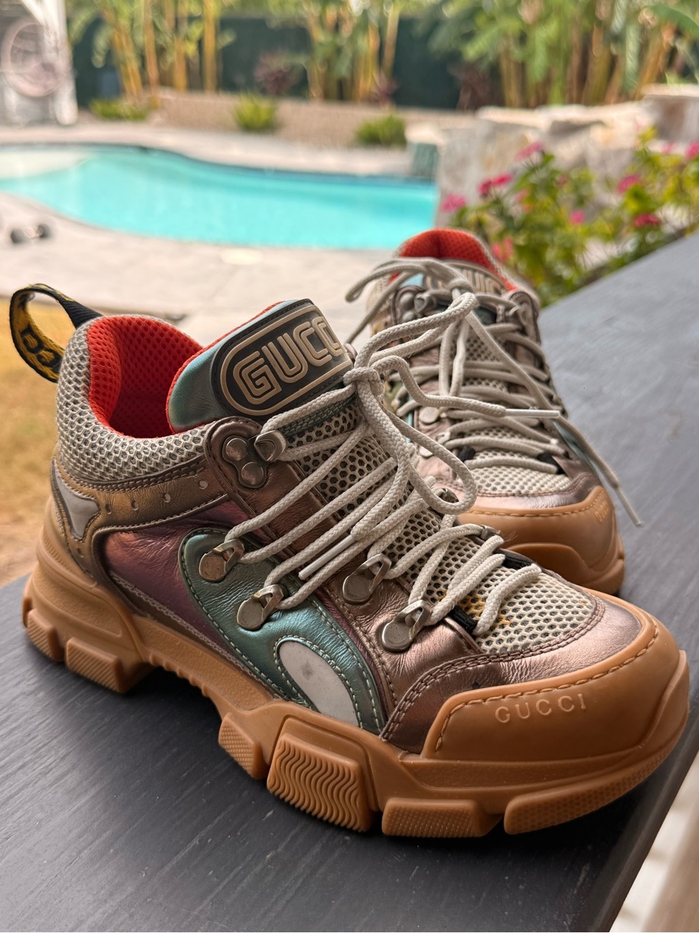 Gucci Metallic Multicolor Platform Lace-Up Sneakers